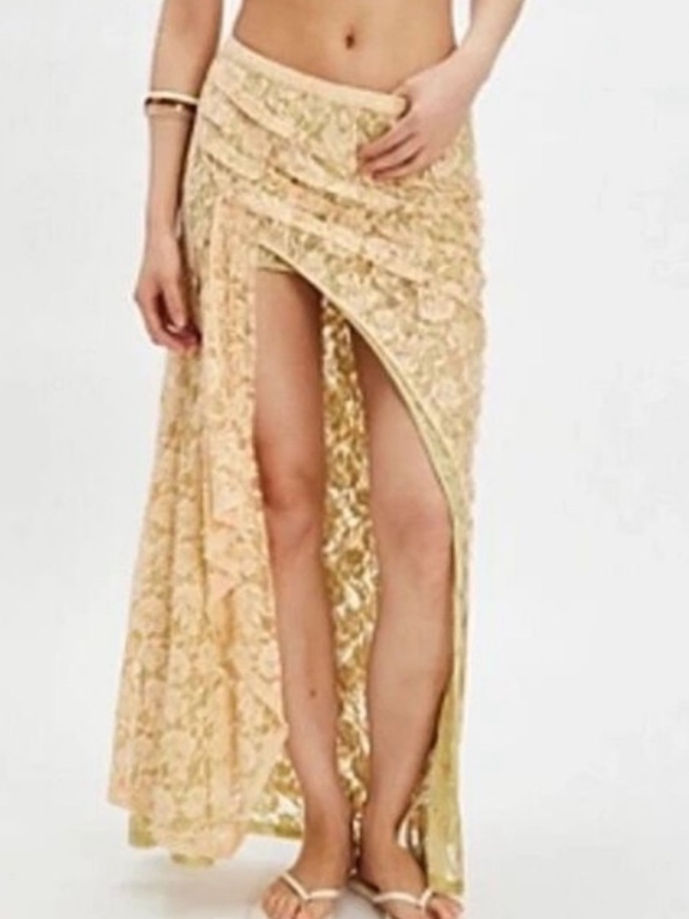 FP One Skirt Medium Solane Peach Dream Combo lace thigh slit asymmetrical NWT